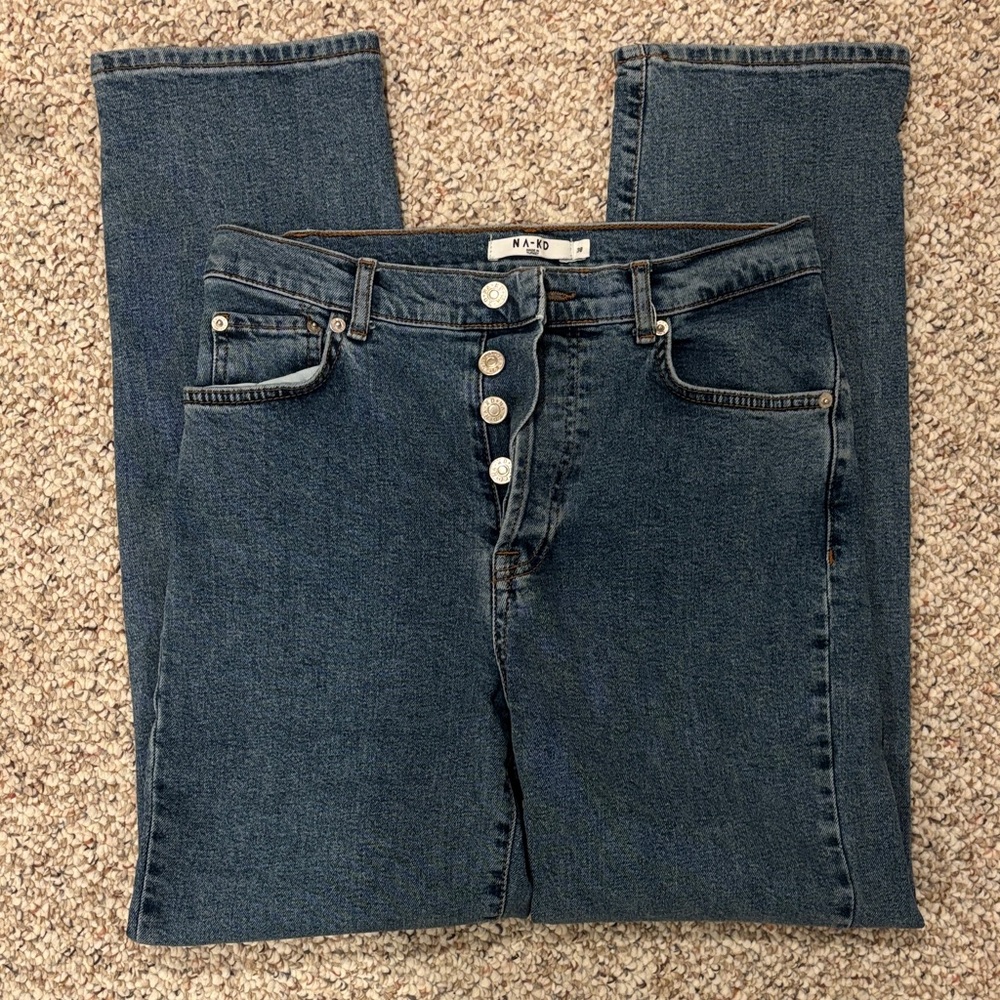 NA-KD Button Fly Straight Leg Jeans